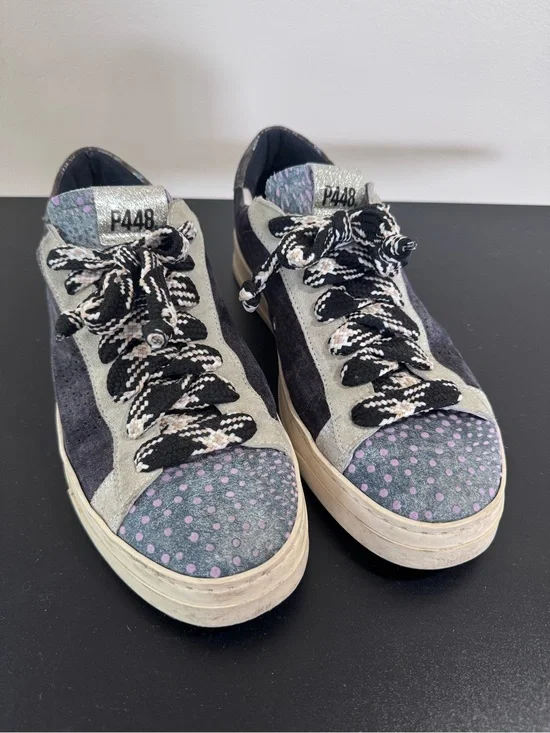 P448 Suede & Polka Dot Low-Top Sneakers in Black, Gray & Lavender
