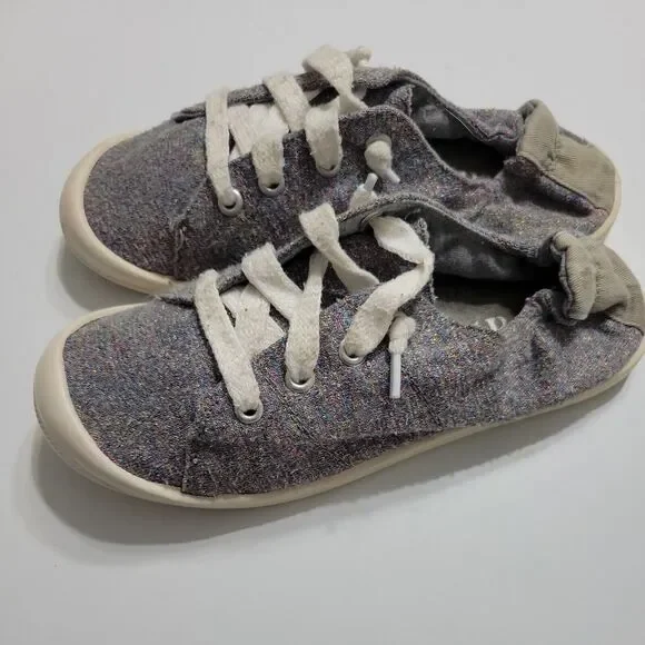 Pow Pow Shoes Girls 3 Sparkle Sneakers Grey Glitter Lace UP Low Top Comfort Back