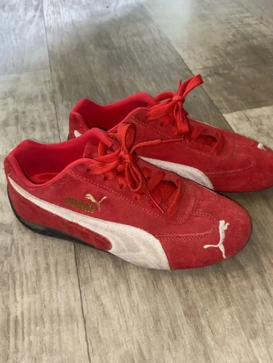 Puma Speedcat Kids Red Suede Sneakers with White Formstripe