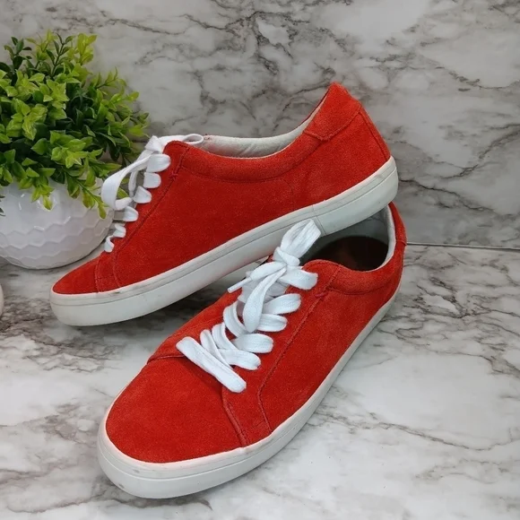 FRYE Womens Kerry Low Lace Red Suede Sneakers Size 9 Leather