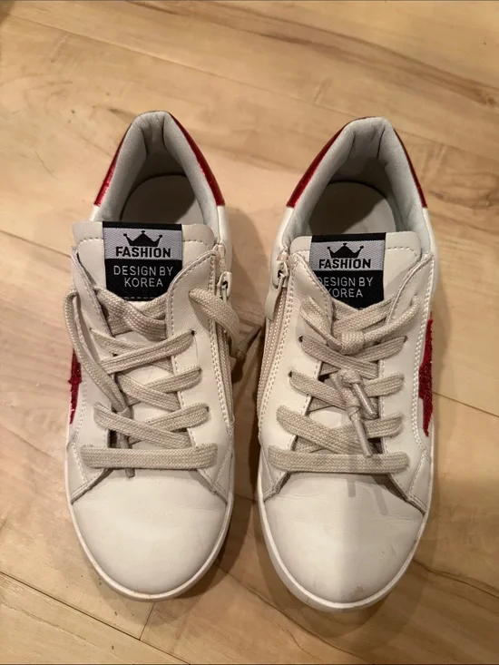 Kids White Sneakers with Red Accent - Design by Korea