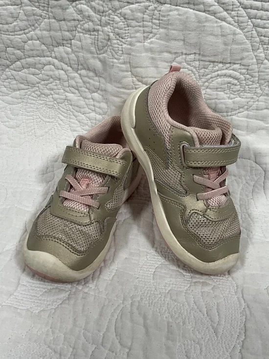 Kids Athletic Sneakers in Taupe and Pink - Comfortable Everyday Shoes