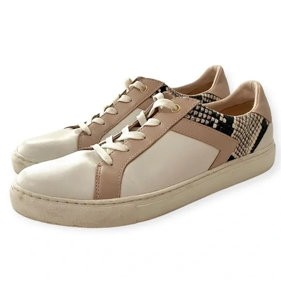 Kate Spade NY Dash White Pink Leather Sneaker Size 8.5 Snakeskin Panels Low Top