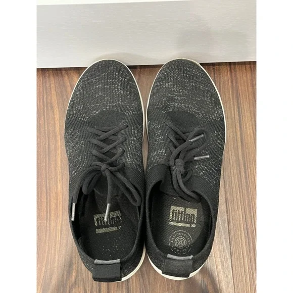FitFlop Uberknit Lace Up Sneakers‎ Black White Womens 8.5 L39-001 Comfort Shoes