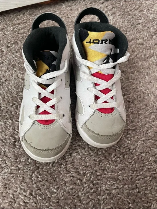 💥Mix &Match -5 for $25💥 Jordan Kids White, Red & Yellow Retro High-Top Sneakers