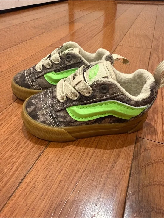 Vans Toddler Knu Skool Camo Sneakers with Neon Green Stripe