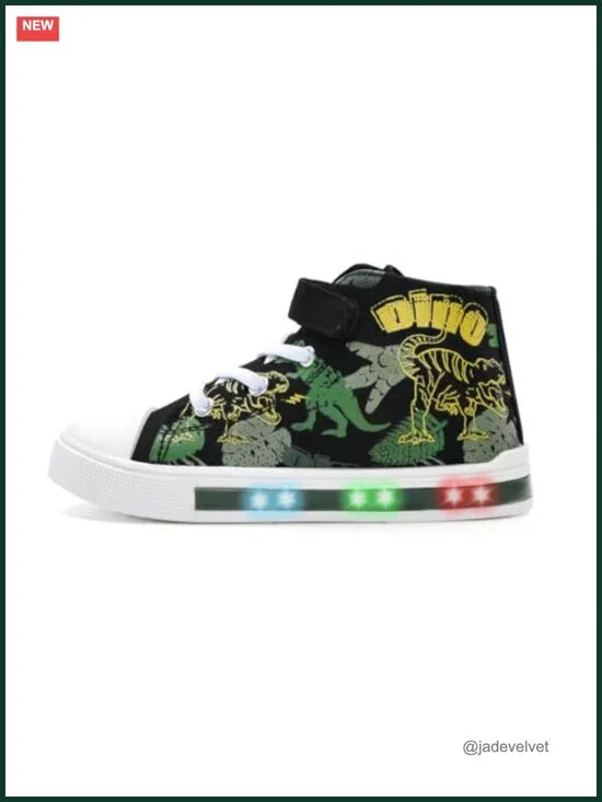 Kids Light-Up High-Top Canvas Sneakers with Hook-and-Loop Closure