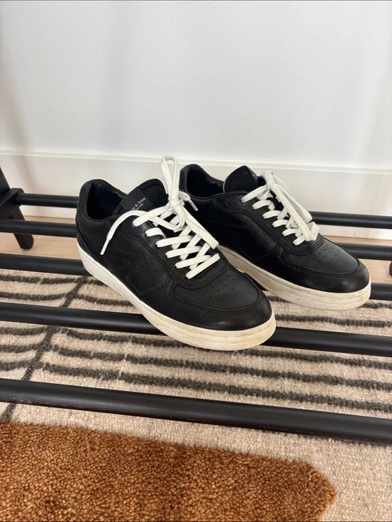 Rag and Bone Black Low-Top Sneakers with White Laces and Sole