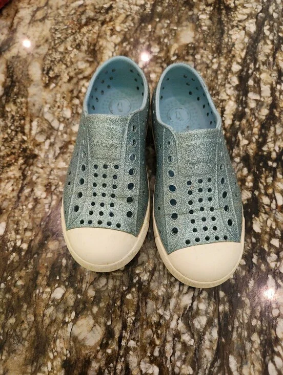 Native Shoes Kids Glitter Slip-On Sneakers - Teal Blue