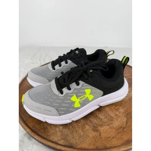 Under Armour Shoes Kids 3.5 Charged Assert 10 Black Gray Neon Sneakers
