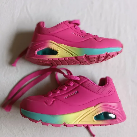 Sketchers Sz Kids 12 Neon Pink With Yellow&blue (Frayed Laces And Scuffs)
