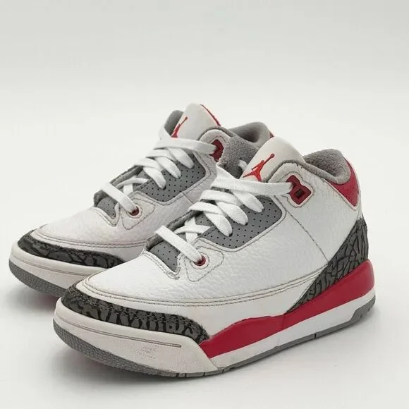 Jordan 3 Retro Fire Red 2022 High Top Lace Up Leather Sneakers - Little Kid/Todd