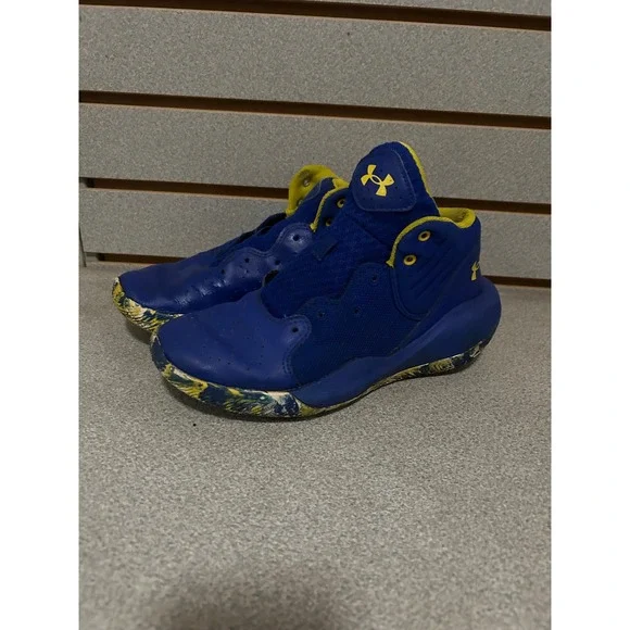 Under Armour Youth 6Y Basketball Shoes Royal Blue Yellow Marbled‎ No Laces