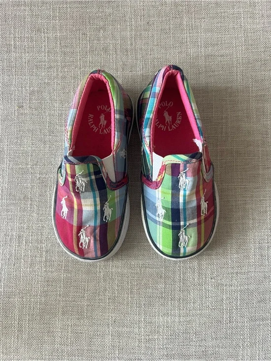 Polo Ralph Lauren Kids casual school Multicolor Plaid Slip-On Shoes, size 7