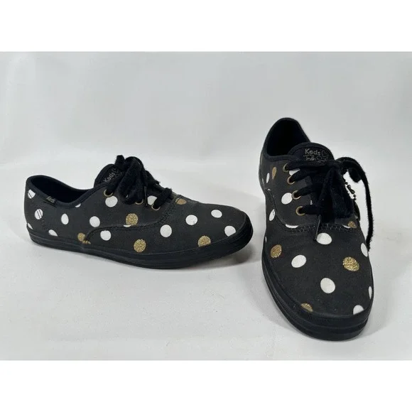 Taylor Swift Keds Black Gold Polka dots Women's Size 7.5 Shoes‎