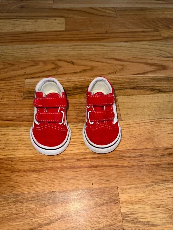 Vans Red Toddler Old Skool V Velcro Sneakers with White Stripe