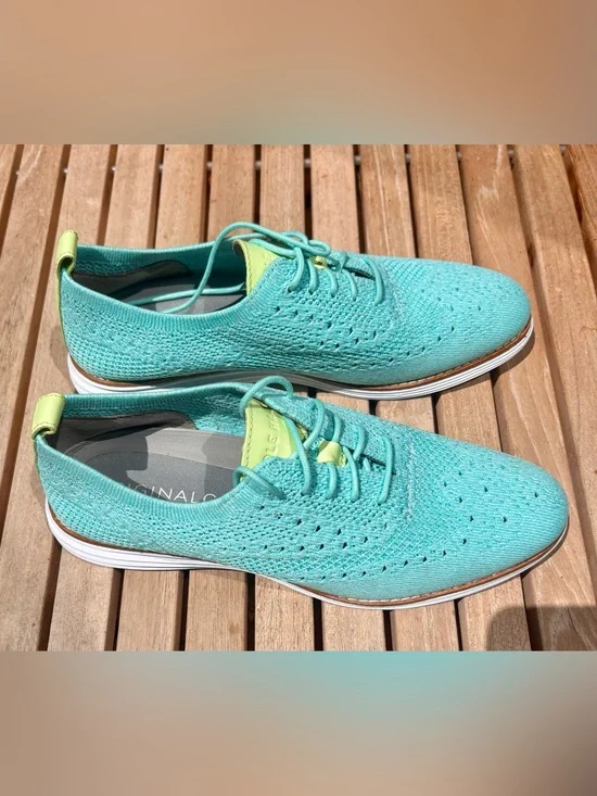 Cole Haan Original Grand Aqua Knit Lace-Up Sneakers with Lime Accent 8.5