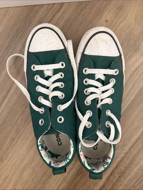 Converse Green Canvas Low-Top Sneakers with White Accents