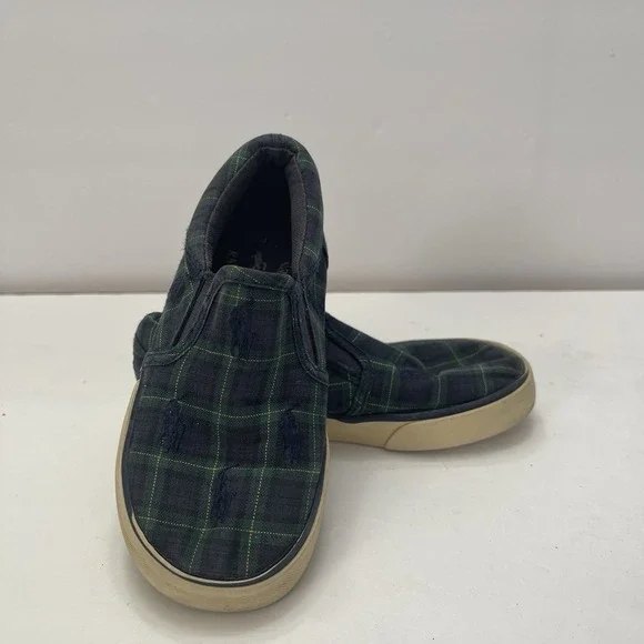 Vintage Polo Ralph Lauren Plaid Slip‎ On Sneakers Shoes Pony Logo Toddler Kids 9