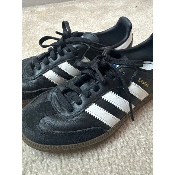 Adidas Samba Black White Leather Casual Sneakers Kids Size 1.5 Y