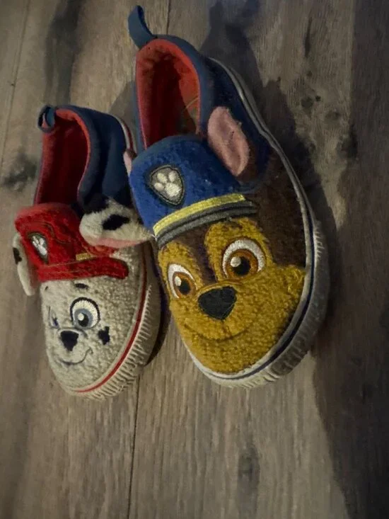 Paw Patrol Kids Slip-On Shoes Featuring Chase & Marshall - Size 8 USA - Red & Bl