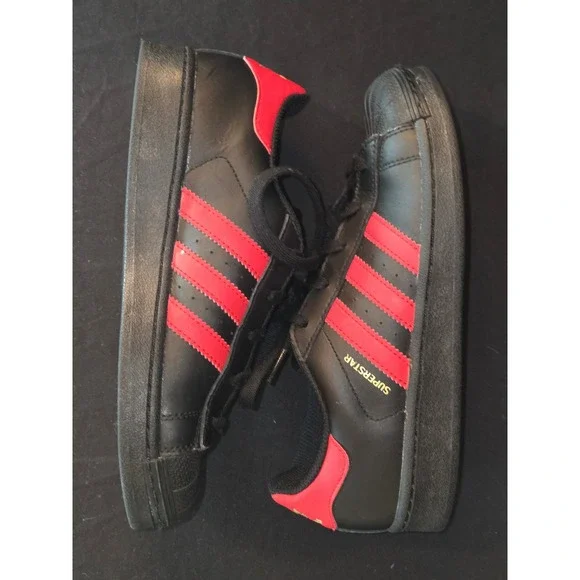 Adidas Superstar Kids Size 3 Sneakers Black‎ Red Stripe Classic Shoes Casual