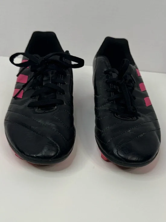 adidas Kids Black Soccer Cleats with Pink Stripes and Spikes