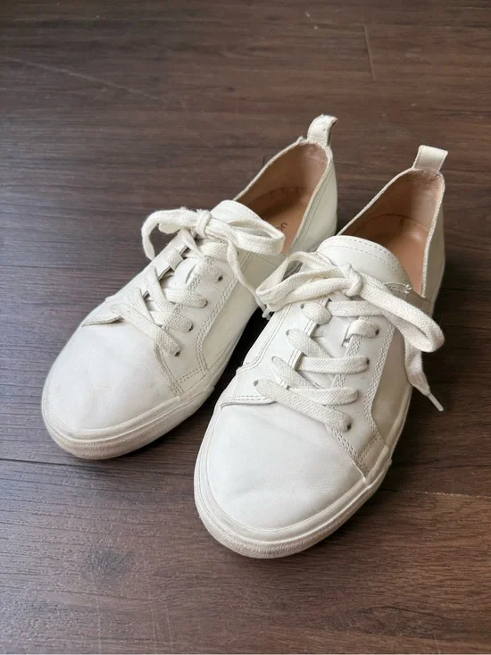 Lucky Brand Dansbey Sneaker Lace Up Casual White Leather Back Pull Tab Shoes 8