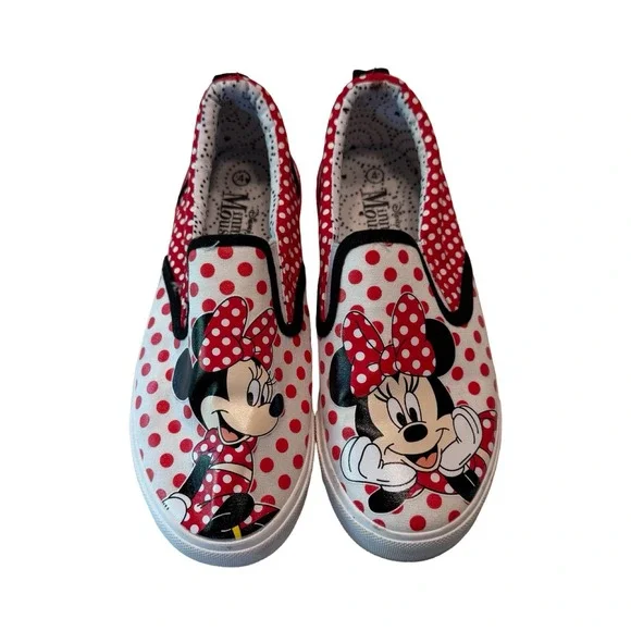 Ground Up Disney Minnie Mouse Polka Dot Slip‎ On Sneakers Kids Size 4 Red White