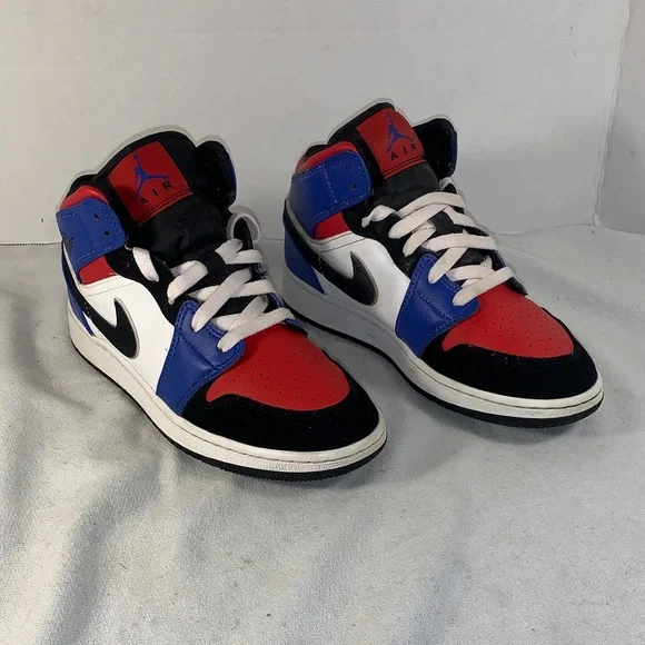 Nike Kids Air Jordan 1 Sneakers - Red, Blue, and Black