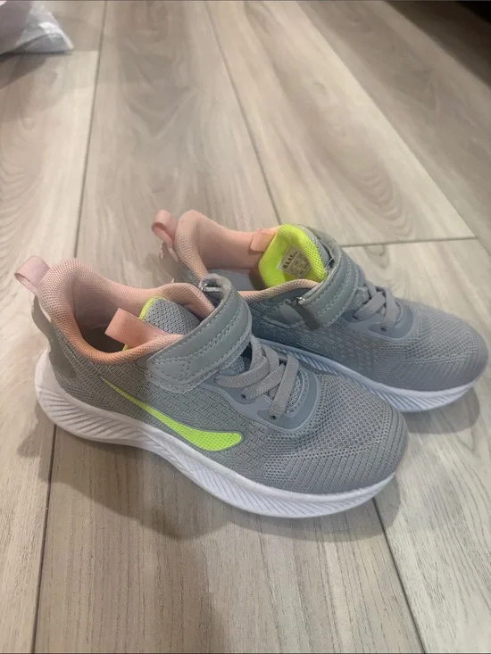 Kids Gray and Pink Sneakers with Neon Accent — Easy Hook-and-Loop Fit