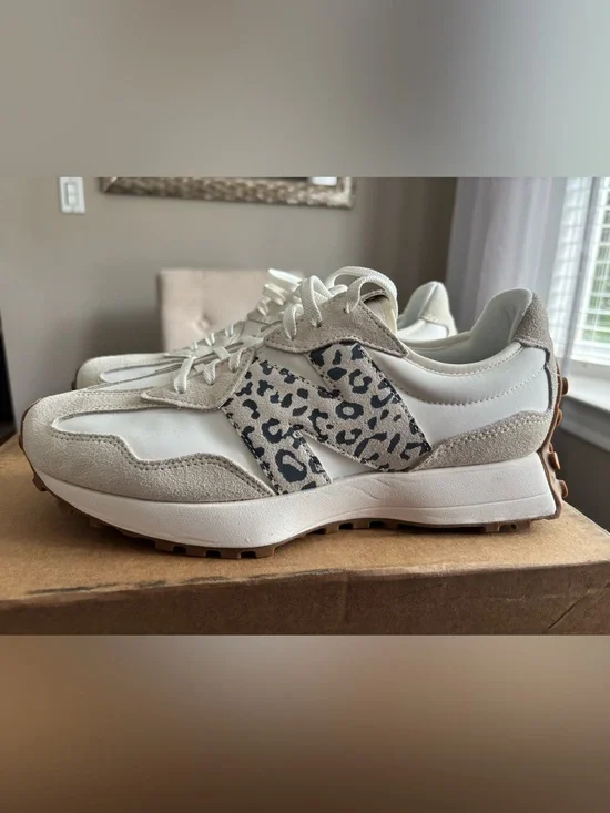 Cream Neutral Leopard-Accent Women's Sneakers - New Balance 327 W11/M9.5