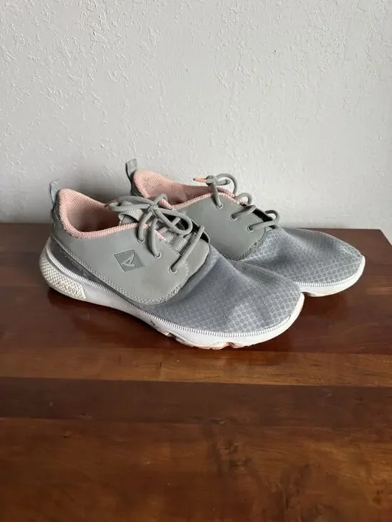 Sperry Top Sider Fathom Gray Pink Mesh Lace Up Athletic Sneaker Womens 9 Walking