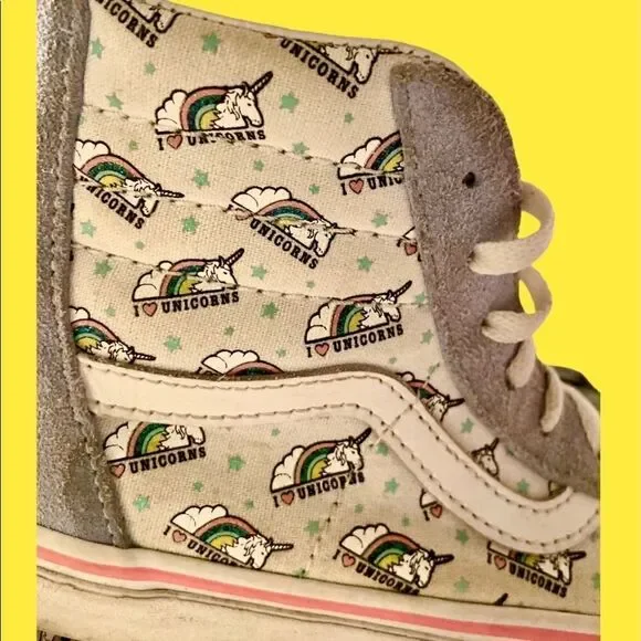 Vans I Love Unicorns Rainbow Mid Zip From Heel Cute Girls Shoes Size 2.5.