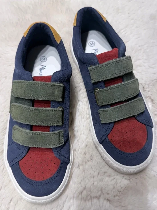 Mini Boden Suede Sneakers Kids Navy, Red & Olive Velcro Sneakers