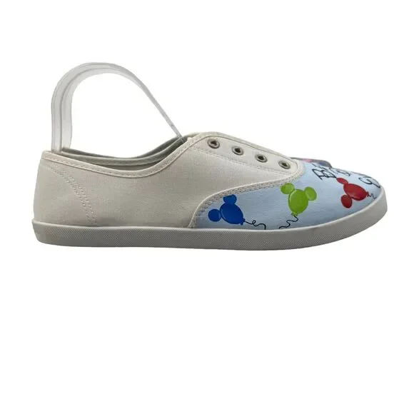 Time and Tru Disney Best Day Ever Sneaker Women 10 White Canvas Laceless Low Top
