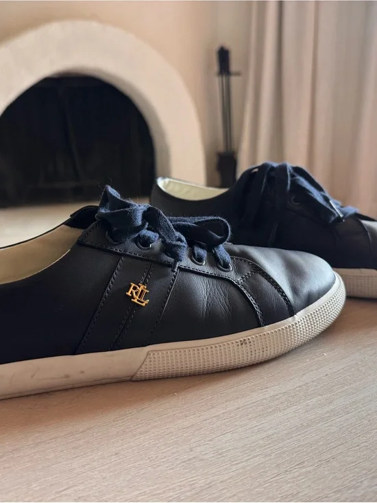 Ralph Lauren Janson II Leather Sneakers with Gold RL Emblem