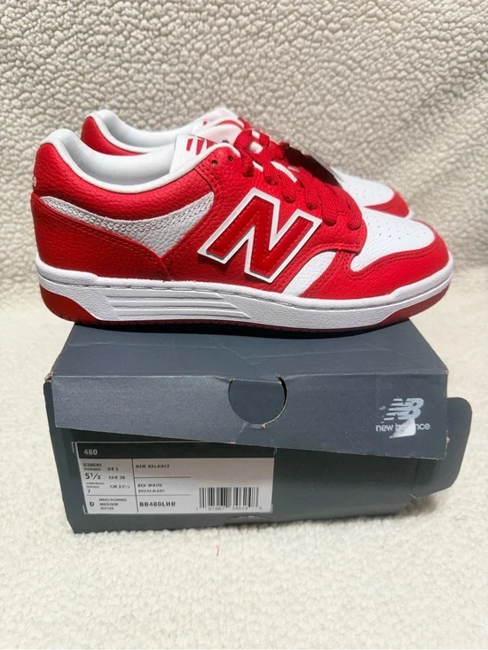 New Balance Kids Red and White Low-Top Sneakers