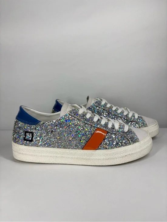 EUC Anthropologie D.A.T.E. Low-Top Sneakers in Silver Glitter & Leather. Size 7