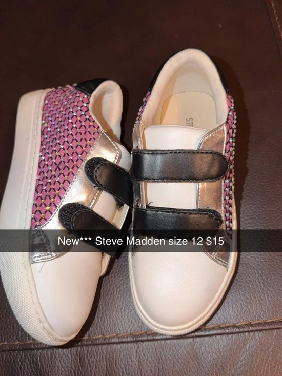Steve Madden Kids Pink & Silver Hook-and-Loop Sneakers