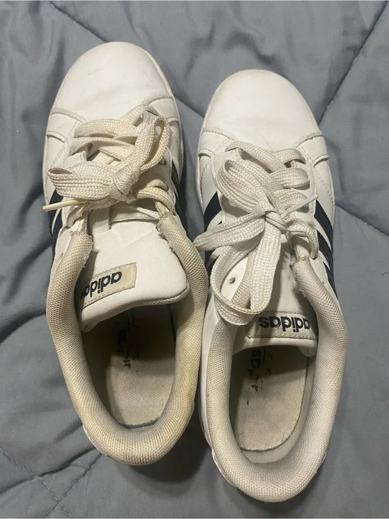 adidas Kids White Sneakers with black Stripes