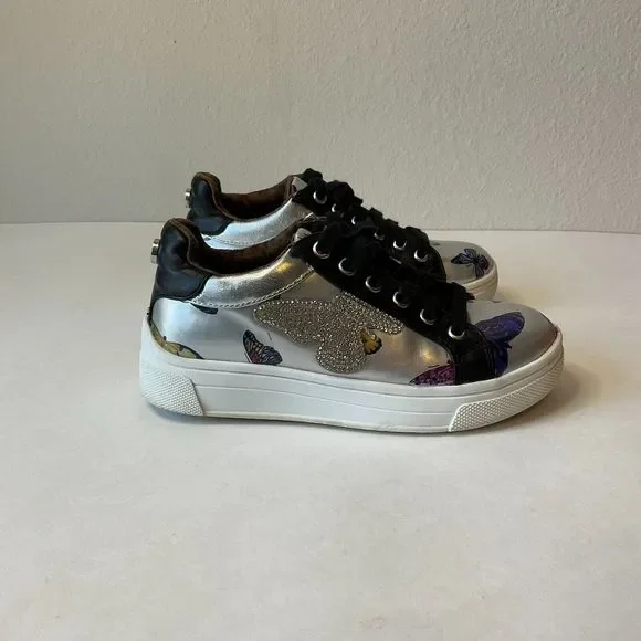 Steve Madden JWINGS Sneakers Silver Multicolor Girls Size 13 Glitter‎ Butterfly