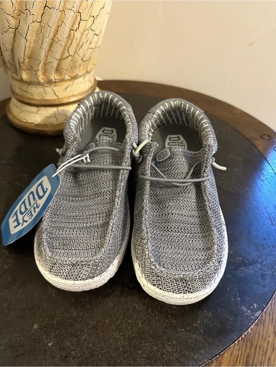 Hey Dude Kids Gray Knit Slip-On Sneakers with Elastic Laces