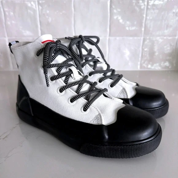 Hunter For Target High Top Sneaker Kids Size 2 White Black Rubber Canvas Boot