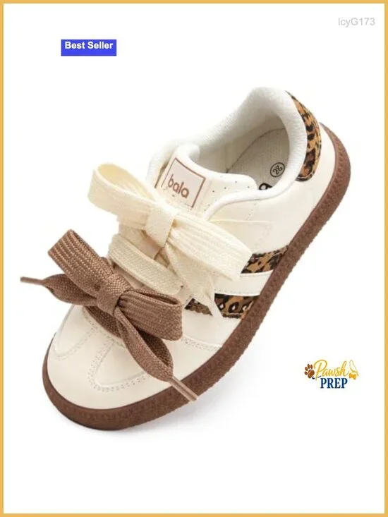Girls Bow Sneakers Non-Slip Casual Shoes Hook-and-Loop Strap Textured Rubber