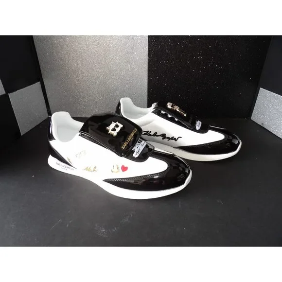 Karl Lagerfeld Minbia Pins Lace-Up Sneakers - Black/White (Size US Women's 10)