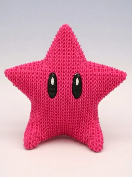 🌟 3D Printed Knitted Super Mario Super Star 5” - Magenta NEW