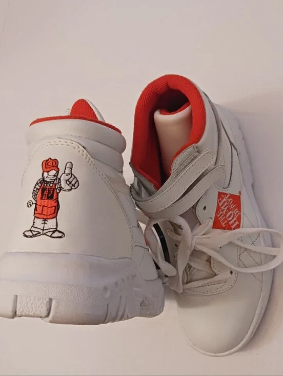 Rare HOME DEPOT Leather Hi-Top Sneakers Embroidered Sz Big Kid 5 & 5.5 NWOB Read