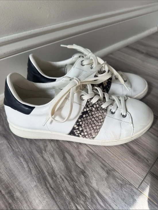 Sam Edelman White Sneakers Snake-Print Stripe leather 8 animal print active