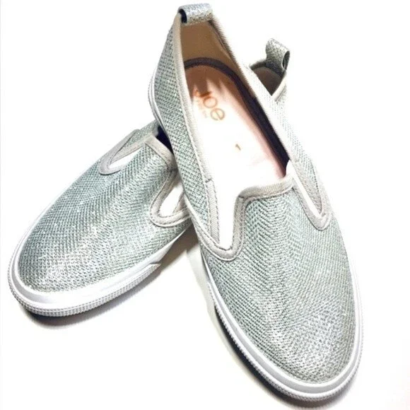 Joe Fresh Sparkly Silver Slip On Sneakers NWOB 1